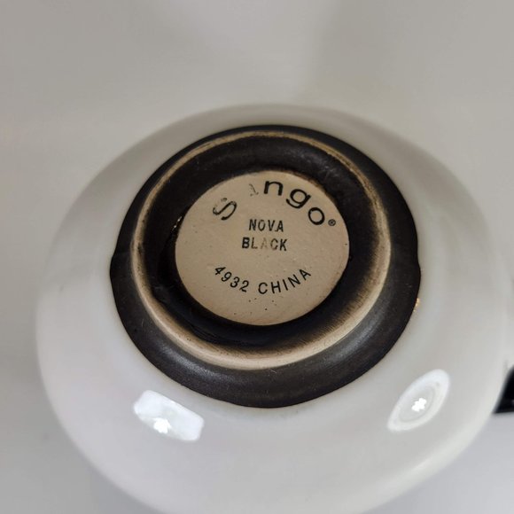 4 Sango Nova Black 4932 Coffee Mugs and Creamer Container Tall Cups Cream Color - Picture 11 of 16